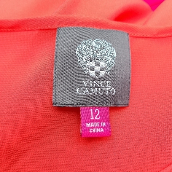 Vince Camuto Coral Shift Dress with Sheer Top Ruffle, Size Medium - Picture 6 of 9